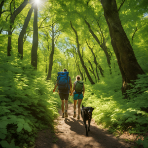 Wandelen met hond door ballonzuilbos merselo